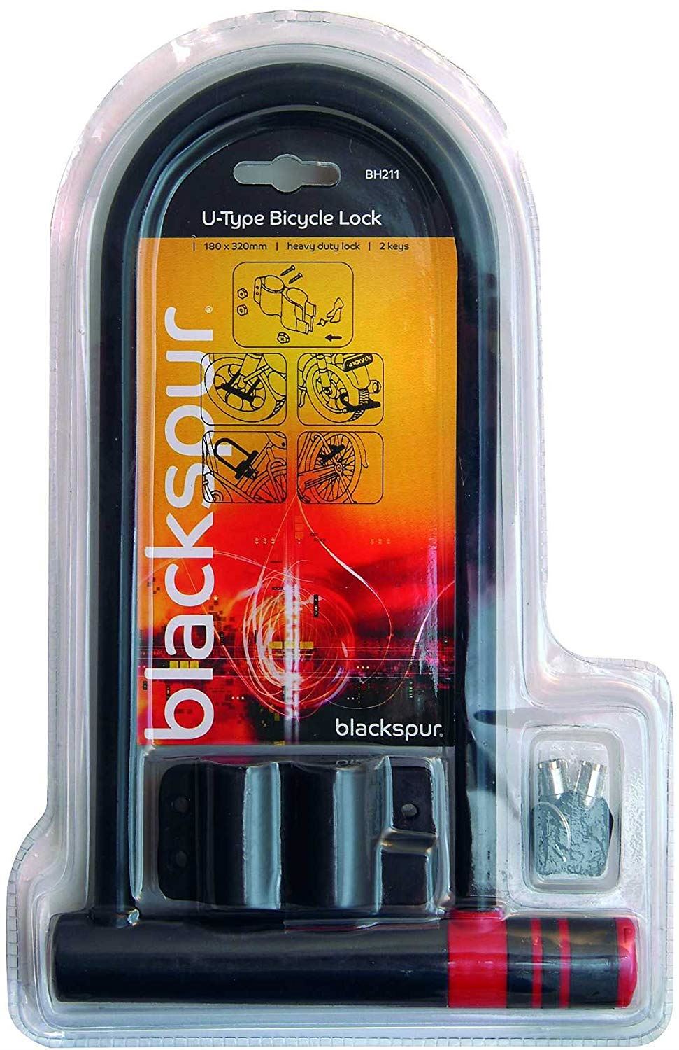 BLACKSPUR 180 X 310MM U-TYPE SHACKLE BICYCLE LOCK. BH211 \\\KD15914