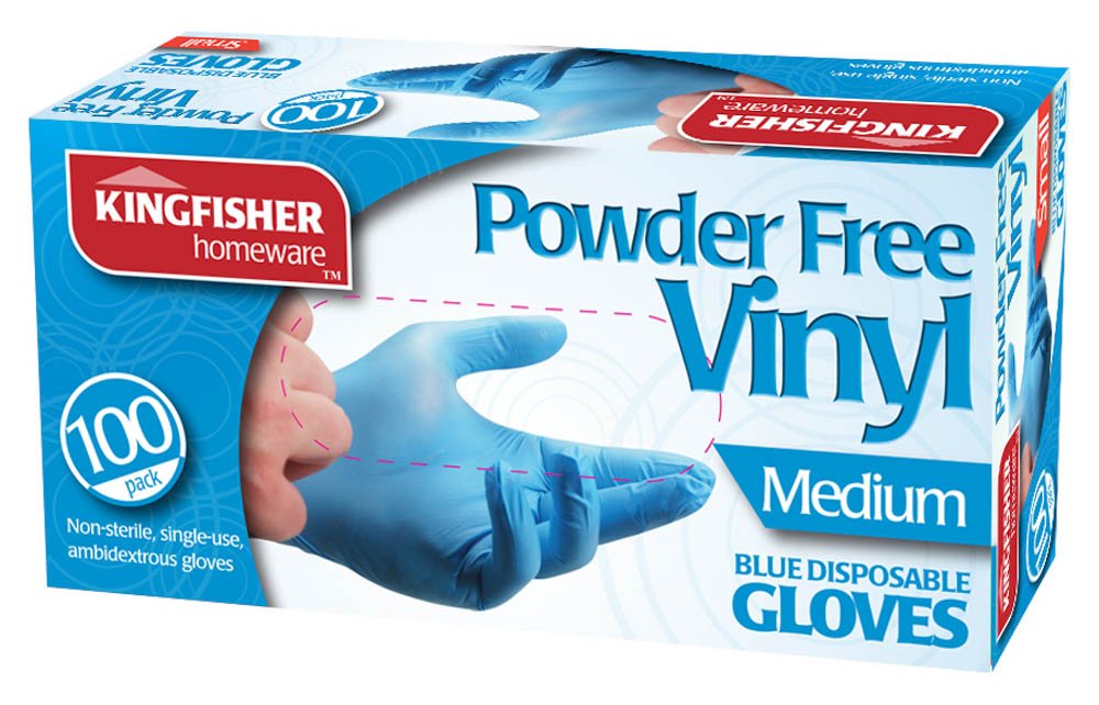 100 PACK BLUE POWDER FREE VINYLE GLOVES - MEDIUM. KGVB2 \\\KD15923