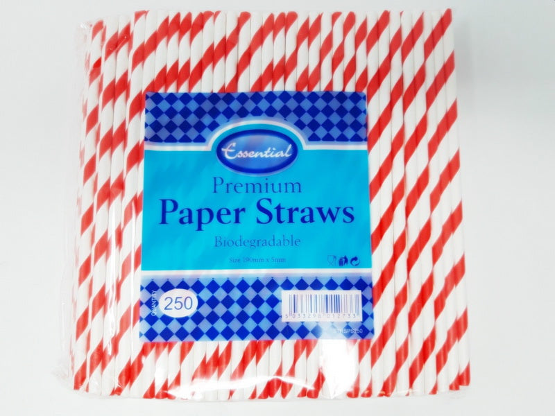 PAPER STRAW RED STRIP 250 PACK. STRSPS250 \\\KD15935