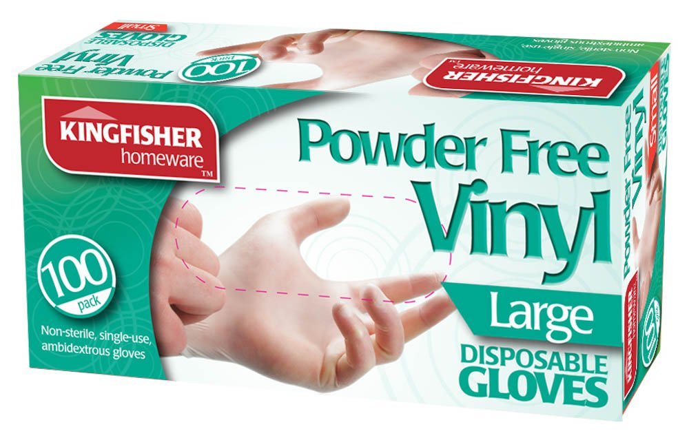 KINGFISHER POWDER FREE VINYL DISPOSABLE GLOVES LARGE 100/PK. KGV7 \\\KD15951