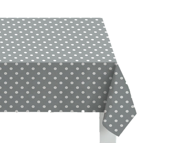 SABICHI GREY POLKA DOTS WIPE & CLEAN REUSABLE PVC TABLE CLOTH 132CM X 178CM. 188014 \\\KD16152