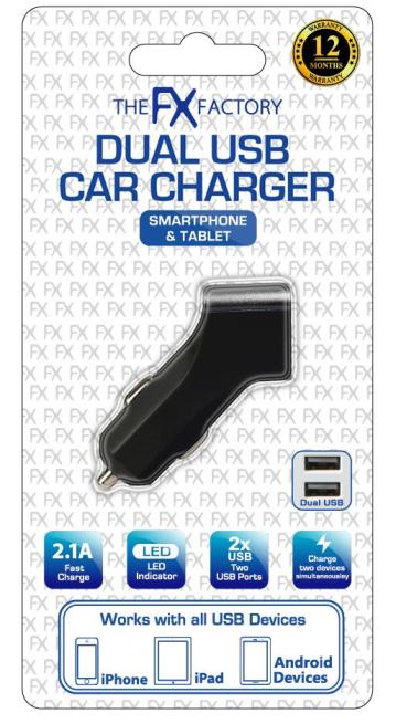 FX POWABUD CAR CHARGER USB 2.1A TWIN SOCKET SPACE GREY. R182703 \\\KD16243