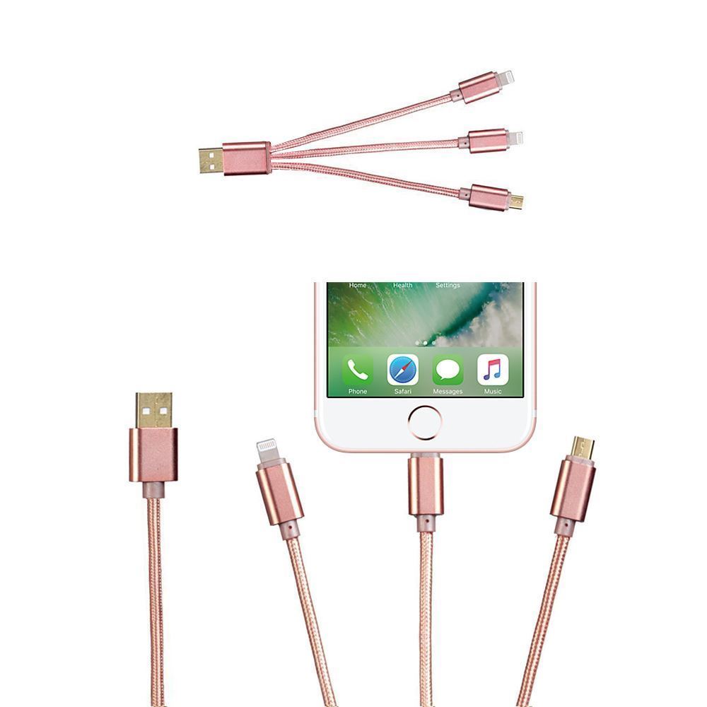 FX POWABUD BRAIDED USB DATA CABLE 3 IN 1 ROSE GOLD. FXUB2RG \\\KD16247