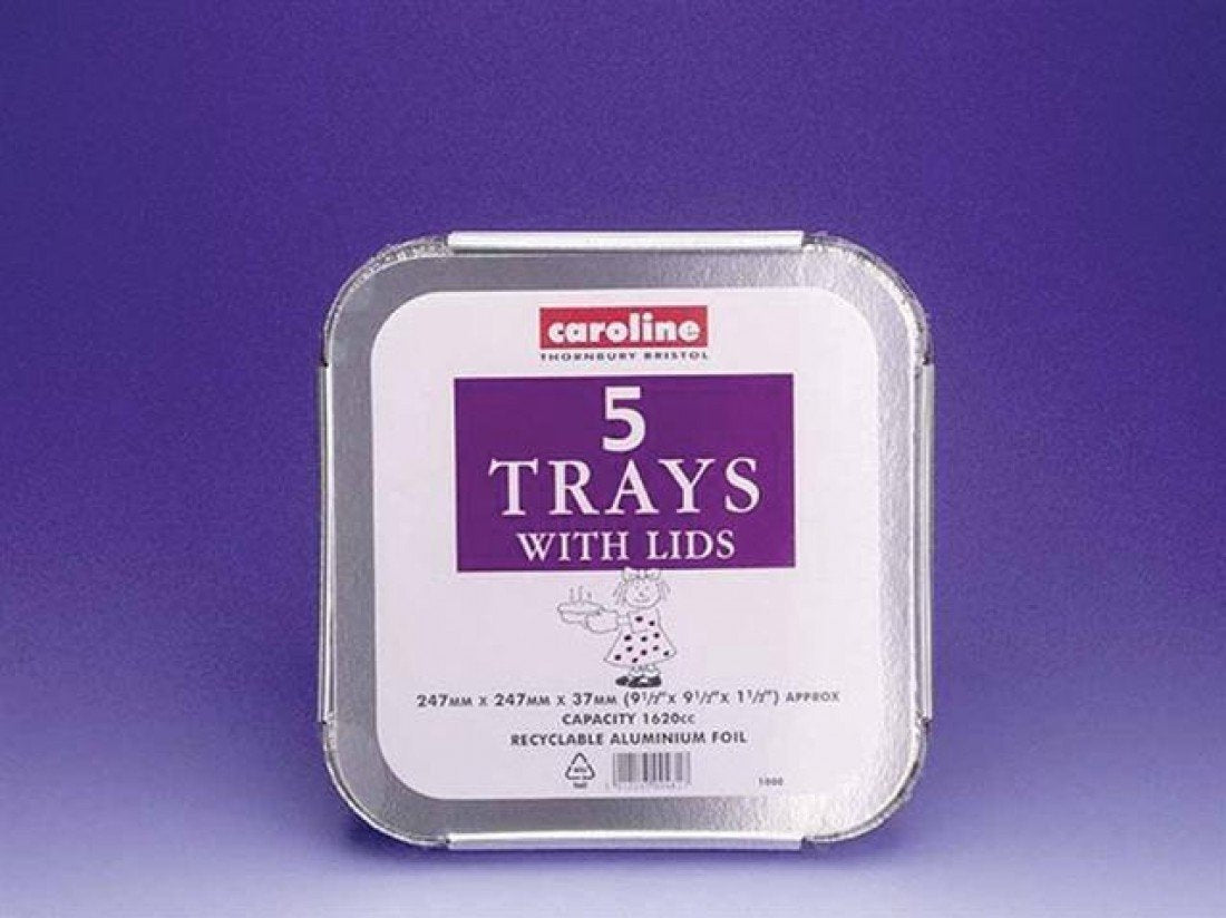 CAROLINE FOIL TRAY WITH LIDS 239X239X35MM 55OZ  5/PK 455ML. 1008 \\\KD16270