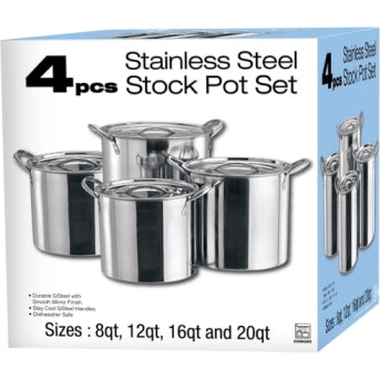 4 PCS STAINLESS STEEL STOCK POT SET WITH LID. 11041C \\\KD16339
