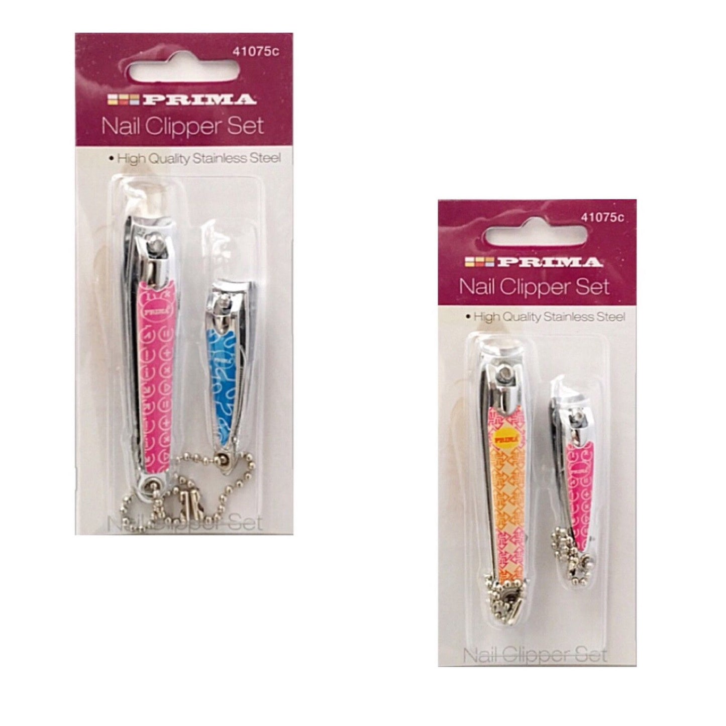 PRIMA STAINLESS STEEL 2 PIECE NAIL CLIPPERS SET  ASSORTED COLOUR. 41075C \\\KD16345