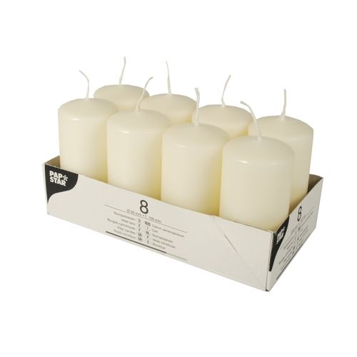 PACK OF 8 CREAM PILLAR CANDLES 50 X 100 MM. PS17981 \\\KD16352