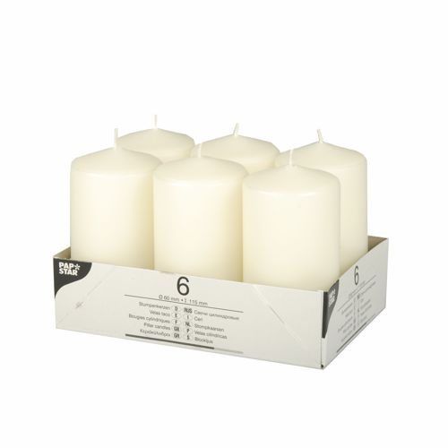PACK OF 6 CREAM PILLAR CANDLES 60 X 115 MM. PS17991 \\\KD16353
