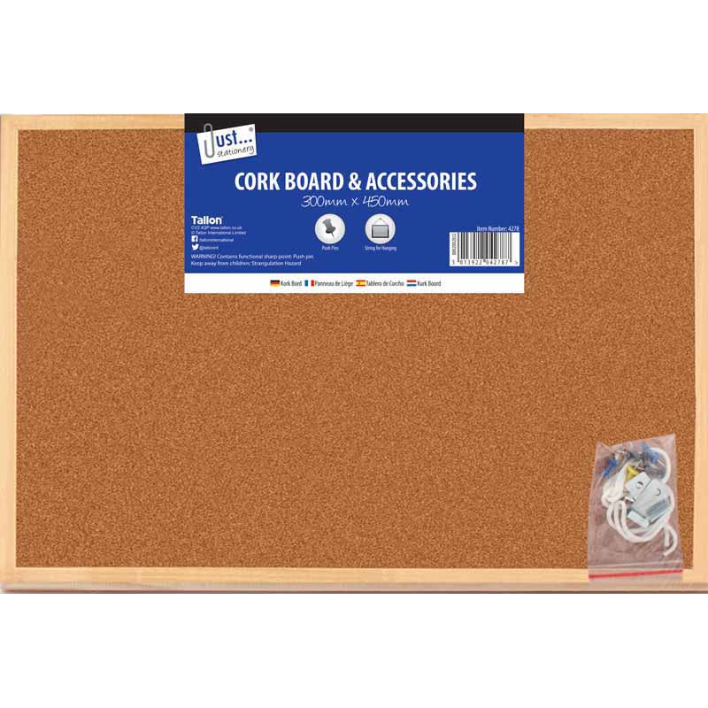 JUST STATIONERY CORK BOARD 300MM X 450MM & ACCESSORIES. TA4278 \\\KD16549