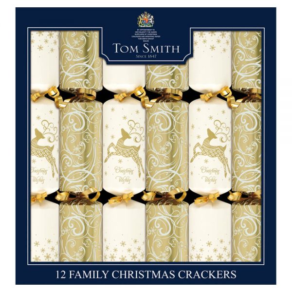 12 FAMILY CHRISTMAS CRACKERS 12" GOLD AND CREAM. XAHTS1403 \\\KD16565