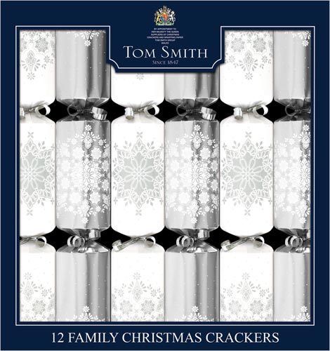 12 FAMILY CHRISTMAS CRACKERS 12"  SILVER AND WHITE. XAHTS1404 \\\KD16566