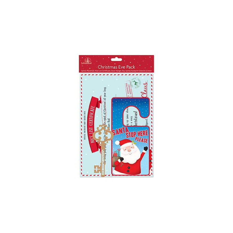 CHRISTMAS EVE PACK (PLACEMAT CERTIFICATE DOOR HANGER KEY SANTAS FOOTPRINT & SNOW). TA8849 \\\KD16662