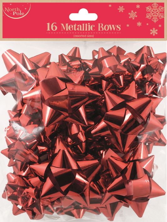 RED METALLIC GIFT BOWS 16/PK. X25395BCC \\\KD16669