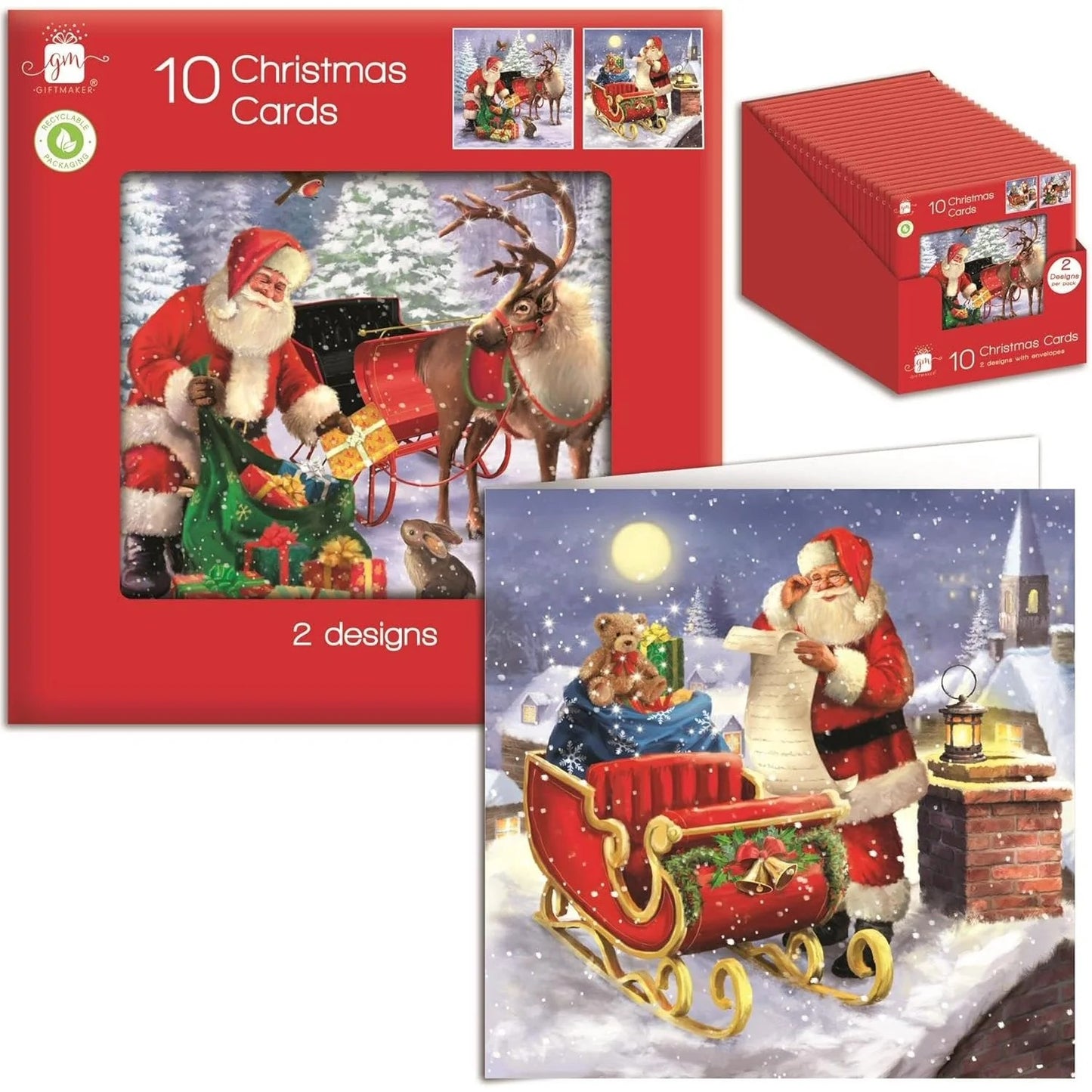 GIFTMAKER SANTA CHRISTMAS GREETINGS CARDS 10/PK. GC803 \\\KD16671