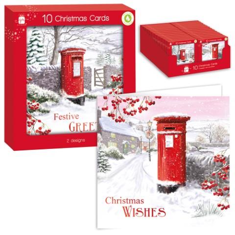 GIFTMAKER VILLAGE SCENE GLITTER GREETINGS CARDS 10/PK. GC808 \\\KD16673
