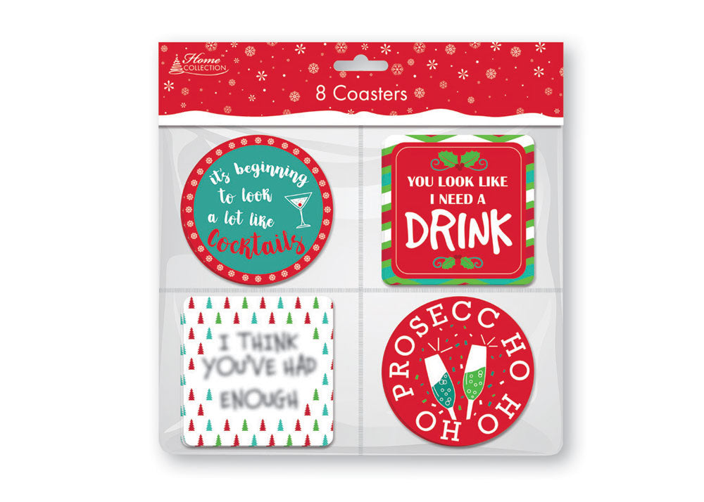 CHRISTMAS PARTY COASTERS 8/PK. XPACOS \\\KD16675
