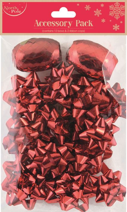 RED GIFT BOWS 12/PK & 2 RIBBON SET. X25431BCC \\\KD16684