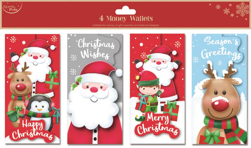 CHRISTMAS CUTE PARTY GIFT CARD MONEY WALLET 4/PK. EWX23625MW \\\KD16690