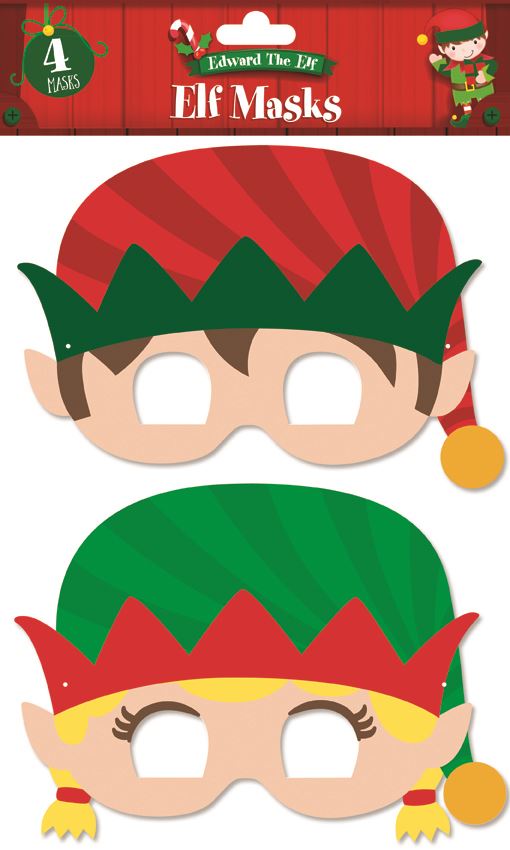 CHRISTMAS PARTY ELF MASKS 4/PK. EWX23961 \\\KD16692