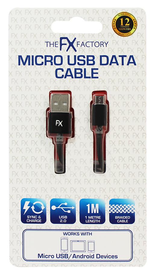 FX BRAIDED USB DATA CABLE FOR MICRO USB - BLACK. FXUBMICBK \\\KD16701