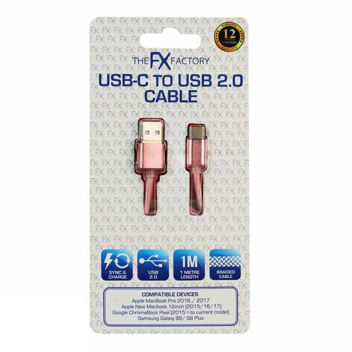 FX BRAIDED USB DATA CABLE FOR TYPE C ROSE - GOLD. FXUTCRG \\\KD16702