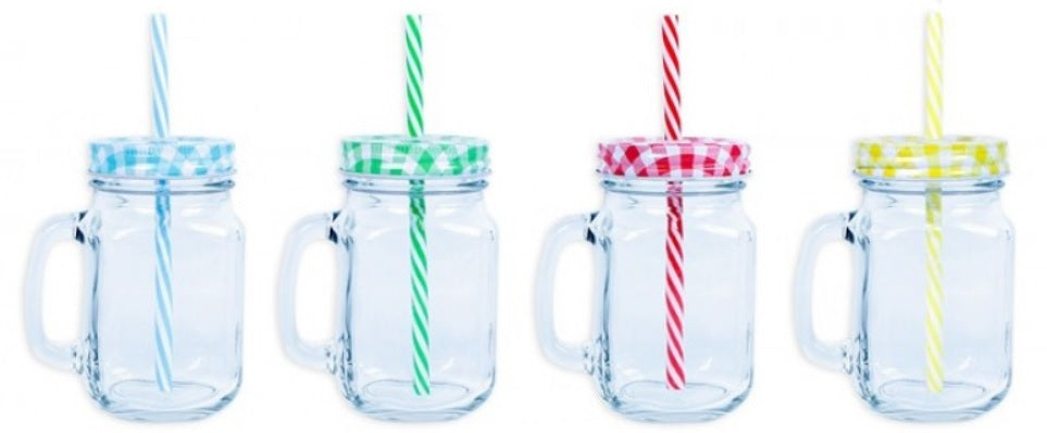 GLASSWORKS MASON JAR WITH STRAW & LID 450 ML. AM1629 \\\KD16828