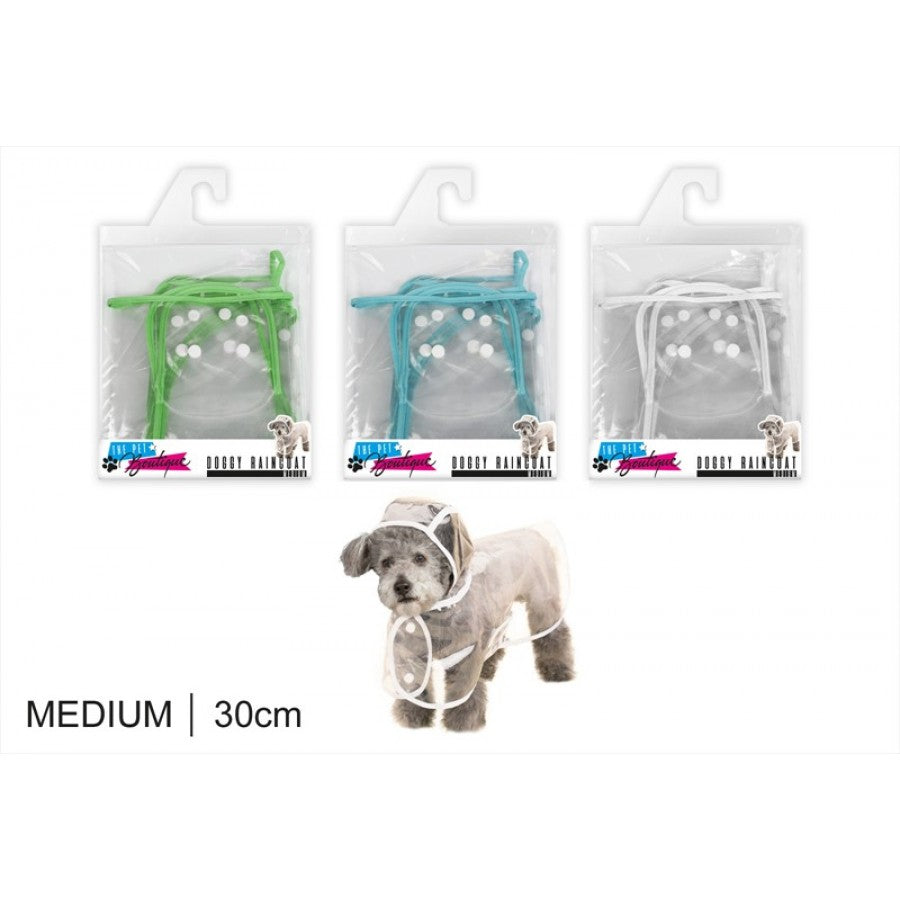 WORLD OF PETS TRANSPARENT DOG RAINCOAT WITH HOOD MEDIUM 30CM. WP907 \\\KD16846