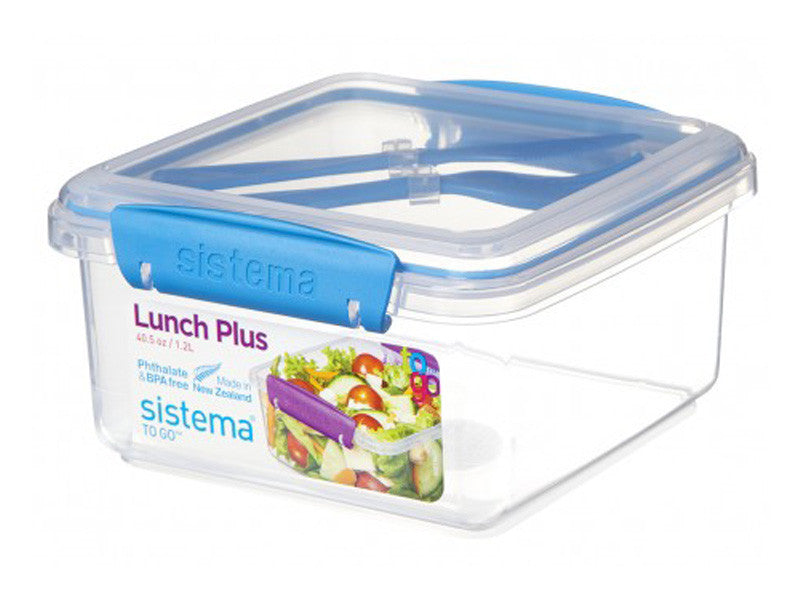 SISTEMA LUNCH PLUS TO GO 1.2L ASSORTED COLOUR LID WITH FORK AND KNIFE. 21652 \\\KD16926