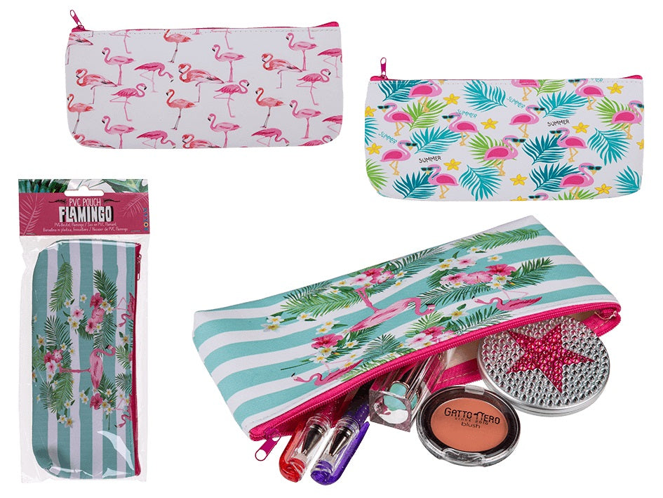 FLAMINGO PVC POUCH WITH ZIPPER ASSORTED IN POLYBAG WITH HEADERCARD. OB230022 \\\KD16931