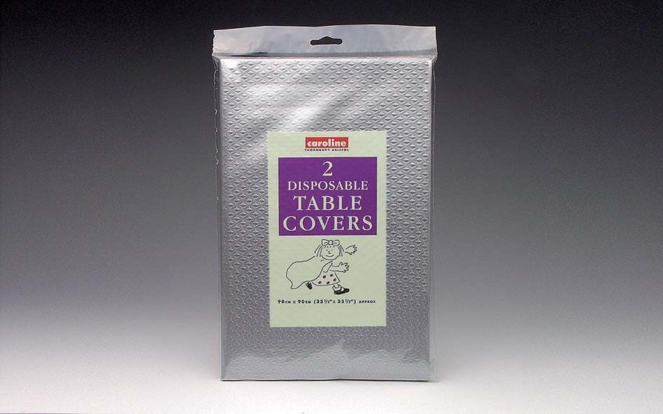 CAROLINE SILVER SQUARE PAPER TABLE COVERS 90CM X 90CM 2 PK. CV2048 \\\KD16966
