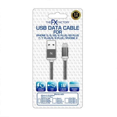 FX POWABUD BRAIDED USB DATA CABLE FOR IPHONE 6 7 8 X XS - SPACE GREY. FXUIPH6SG \\\KD17005