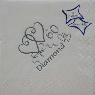 DIAMOND 60TH ANNIVERSARY 3 PLY 33CM X 33CM NAPKINS 15/PK. 140084 \\\KD17080