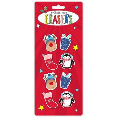 CHRISTMAS PARTY STOCKING BAG FILLER ERASERS 8/PK. TA8214 \\\KD17111