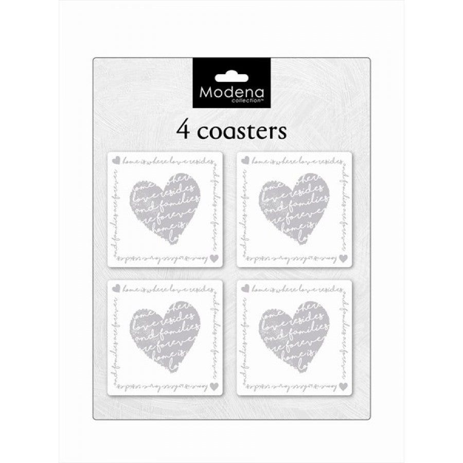 MODENA HEART DESIGN COASTERS 10.5CM X 10.5CM 4/PK. AM2801 \\\KD17276