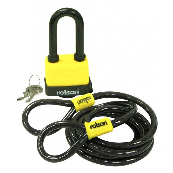 ROLSON CABLE LOCK 1.8M + 50MM PADLOCK LONG SHACKLE WATERPROOF LOCK. RT66757 \\\KD17343