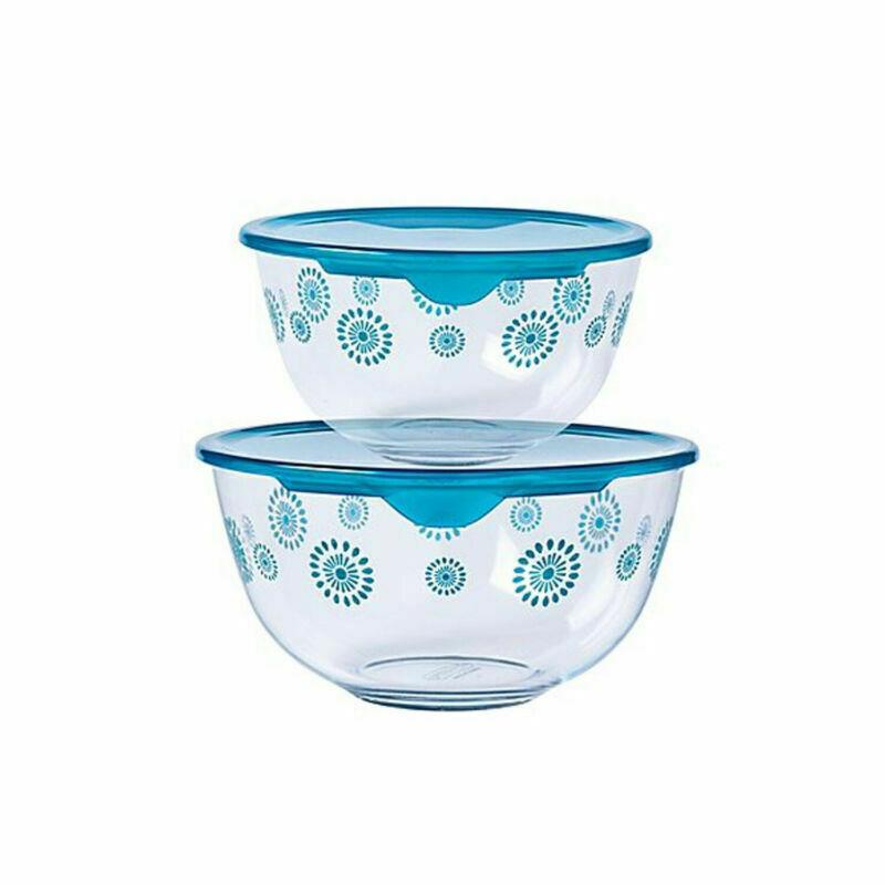 PYREX SET OF 2 MIXING BOWL FLOWER DESIGN 1 L AND 2 L. 913S042 \\\KD17355