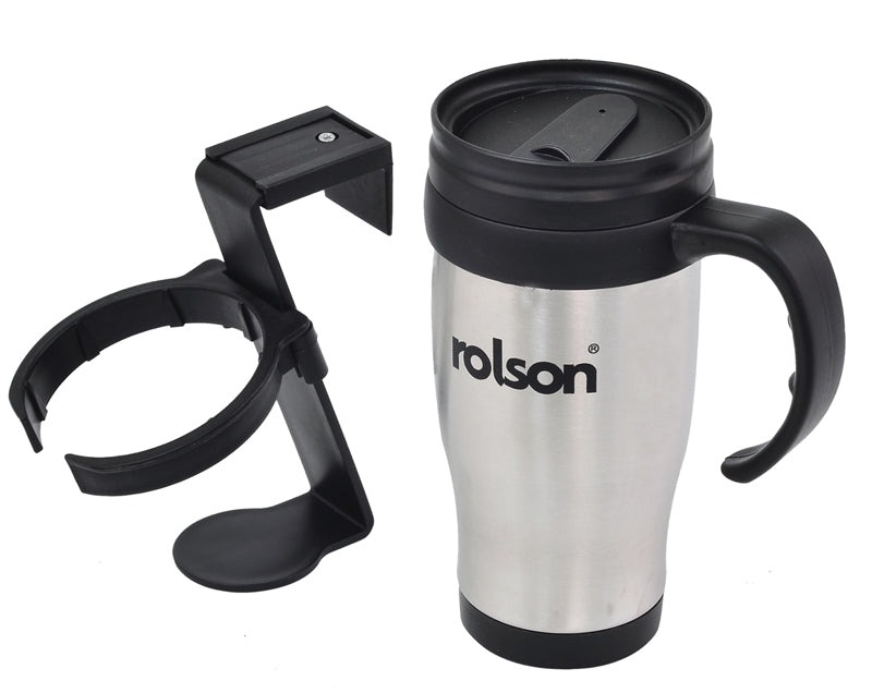 ROLSON STAINLESS STEEL TRAVEL MUG WITH HOLDER. RT42918 \\\KD17424