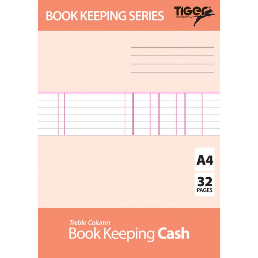 TIGER A4 BOOK KEEPING CASH BOOK TREBLE COLOMN 32 PAGES. T302299 \\\KD17480