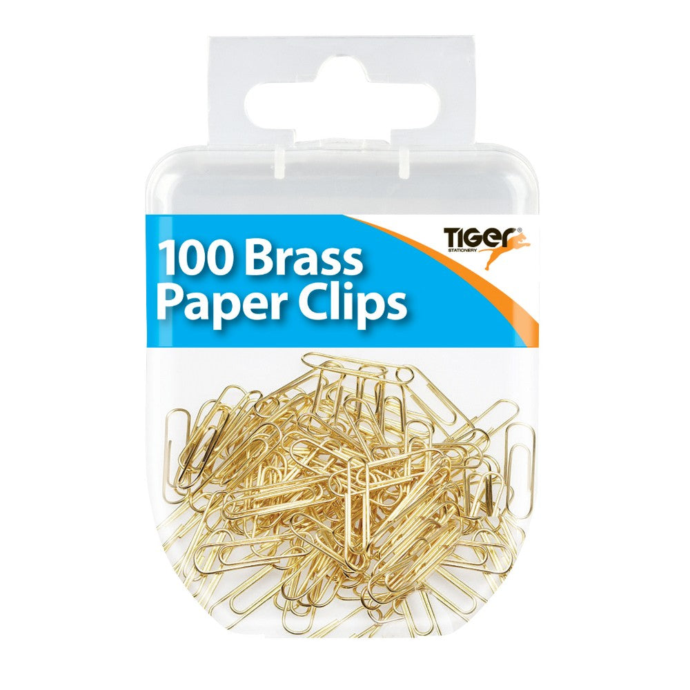 TIGER ESSENTIALS BRASS PAPER CLIPS 33MM 100/PK. T302278 \\\KD17532