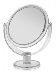 BLUE CANYON CLEAR SMALL ROUND PLASTIC STANDING MAKEUP MIRROR. BA2205 \\\KD17545