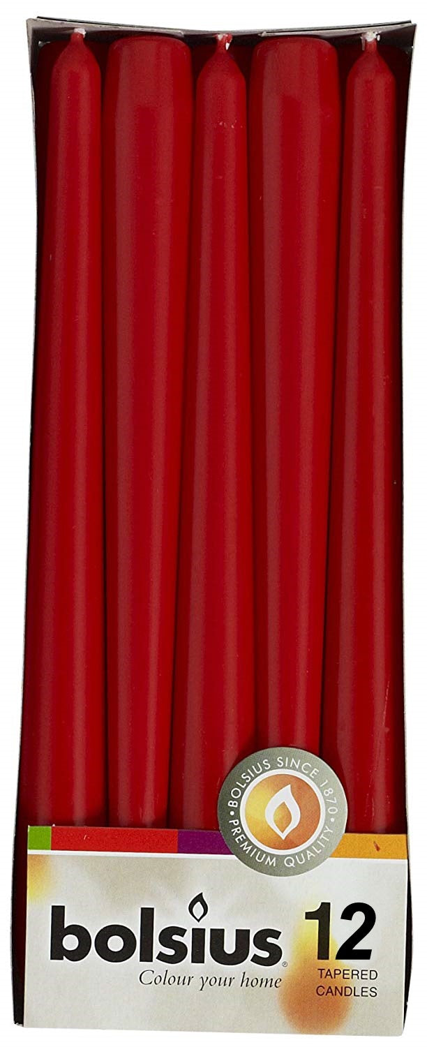 BOLSIUS WRAPPED RED TAPERED CANDLE 12/PK. 103600356841 \\\KD17593