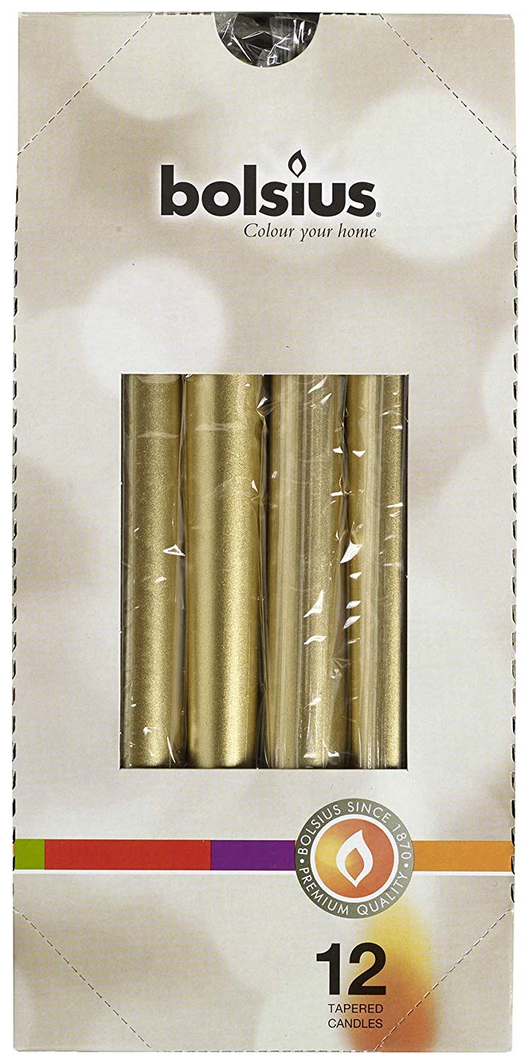 BOLSIUS WRAPPED GOLD TAPERED CANDLE 12/PK. 103600356882 \\\KD17594
