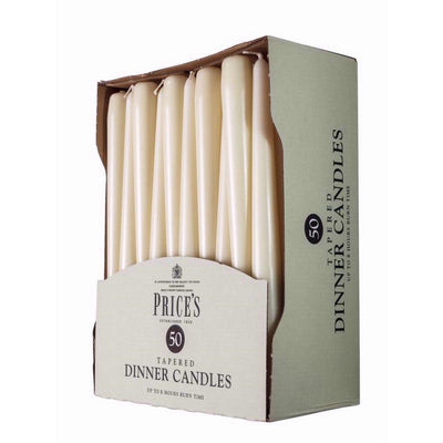PRICES IVORY TAPERED DINNER CANDLE UNWRAPPED 7HRS 50/PK. TDC005016 327391 \\\KD17627