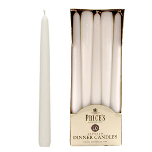 PRICES WHITE TAPERED DINNER CANDLE 7HRS 10/PK. CDD000628 329012 \\\KD17630