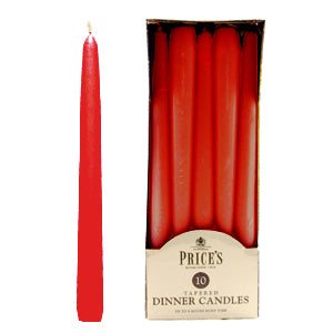 PRICES RED TAPERED DINNER CANDLE 7HRS 10/PK. CDD000616 328992 \\\KD17631