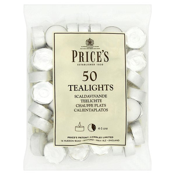 PRICES WHITE TEALIGHT CANDLE 4HRS 50/PK. TE051828 \\\KD17644