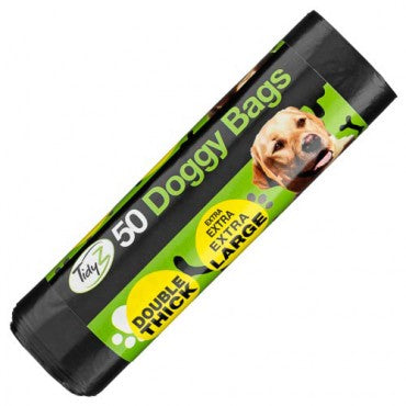 TIDYZ EXTRA STRONG BLACK DOGGY WASTE BAGS WITH TIE HANDLE 50/PK. B0197 \\\KD17648