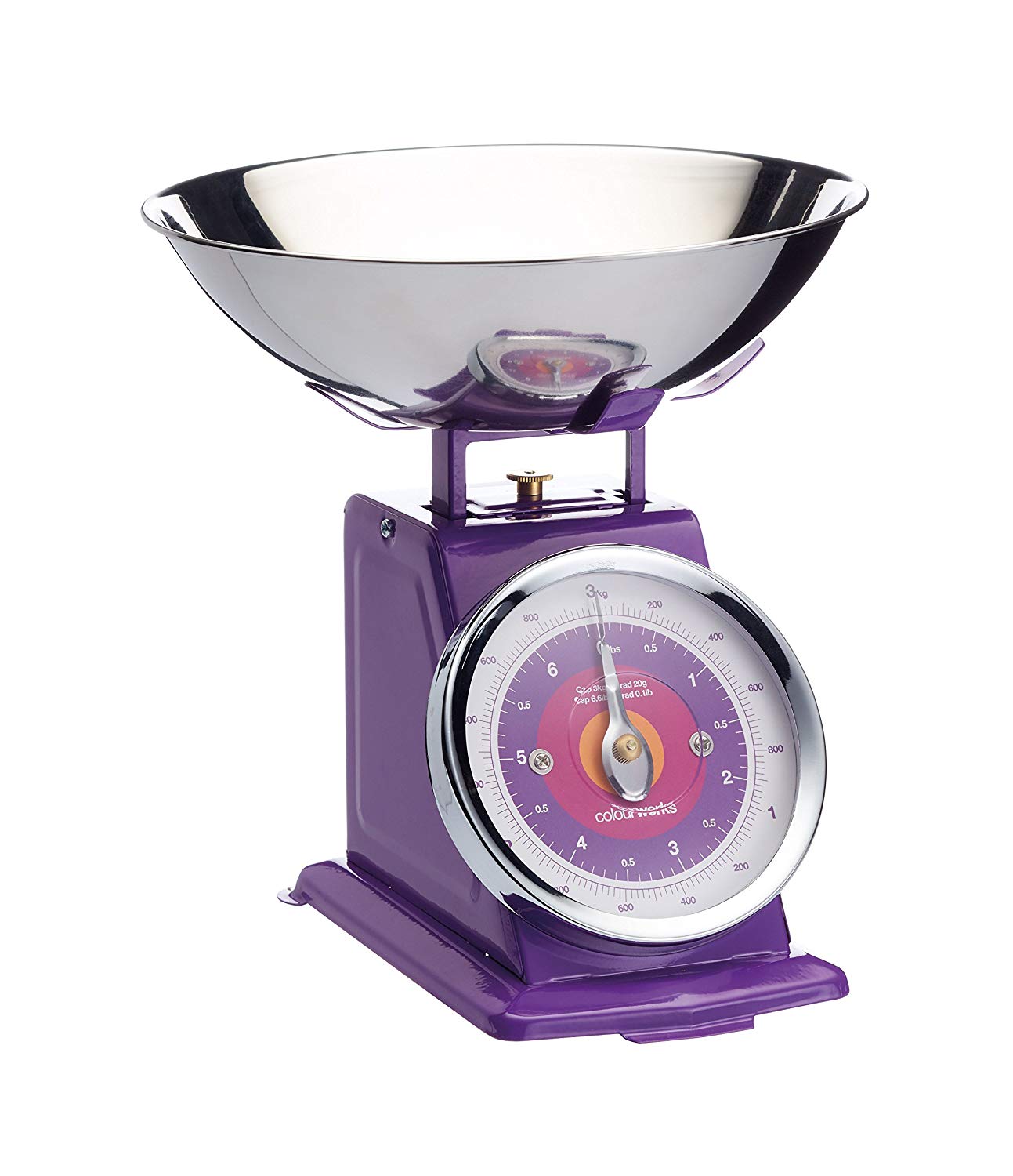 COLOURWORKS PURPLE MECHANICAL KITCHEN SCALES 3KG. CWMSCALEPUR \\\KD17669