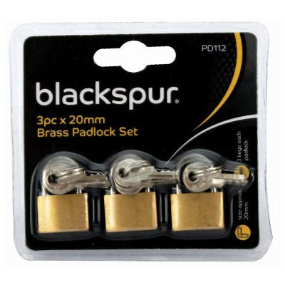 BLACKSPUR BRASS PADLOCK 20MM PACK OF 3. PD112 \\\KD17688