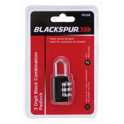 BLACKSPUR 3 DIGIT COMBINATION BLACK PADLOCK. PD126 \\\KD17733